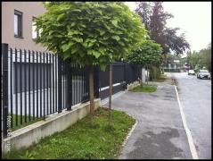 DOMINOX: Lamelna inox ograja in motorizirana dvoriščna vrata (vroe cinkano in prašno barvano)